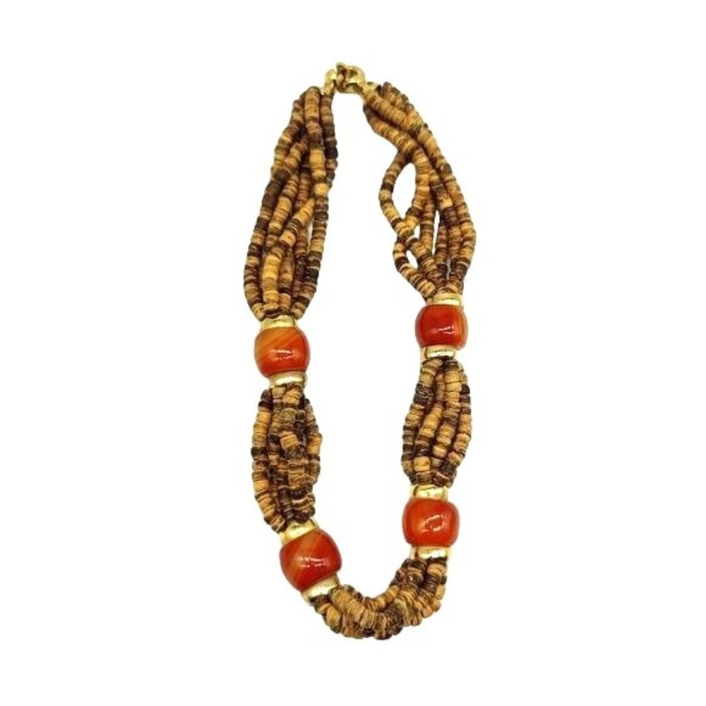 Freida Rothman Cork Orange Genuine Stone MultiStrand Statement Necklace Stunning